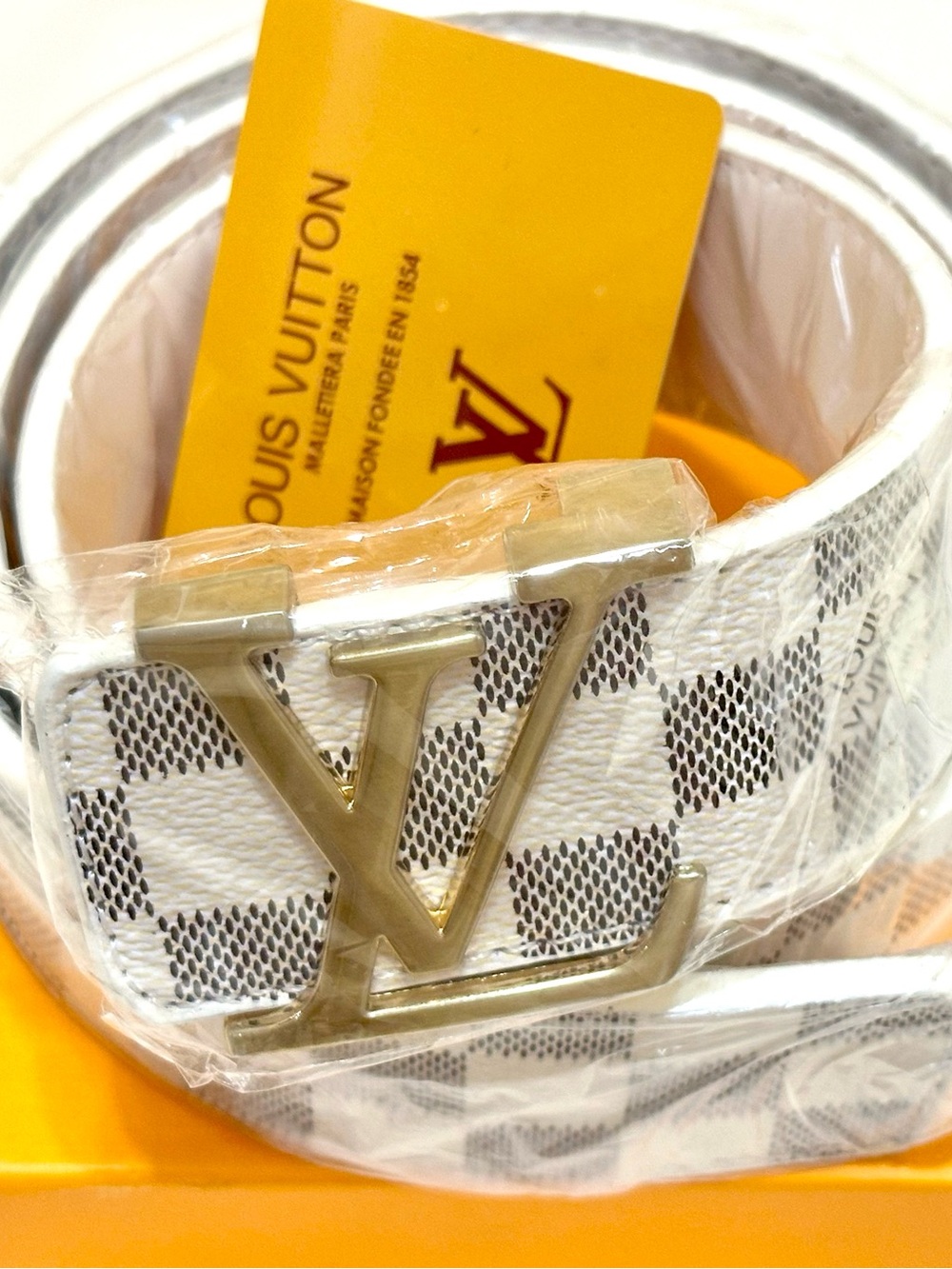 Louis Vuitton White Damier Azur Canvas Belt with Silver LV Buckle